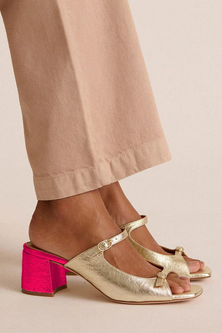 Sonsoles - Tacones Gruesos con Tira Trasera y Puntera en Bloques para Verano