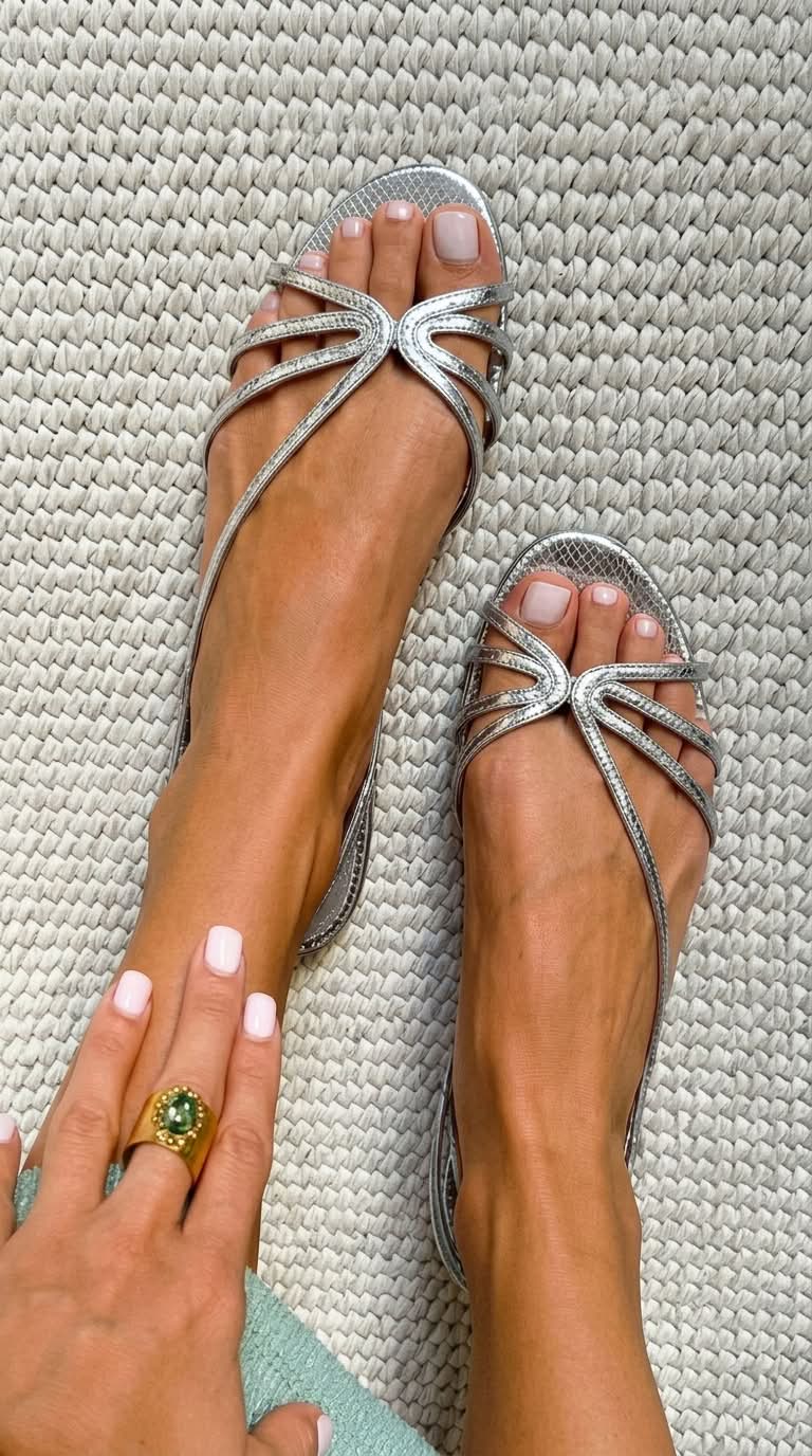 Deila - Sandalias de Tiras Metalizadas para Verano