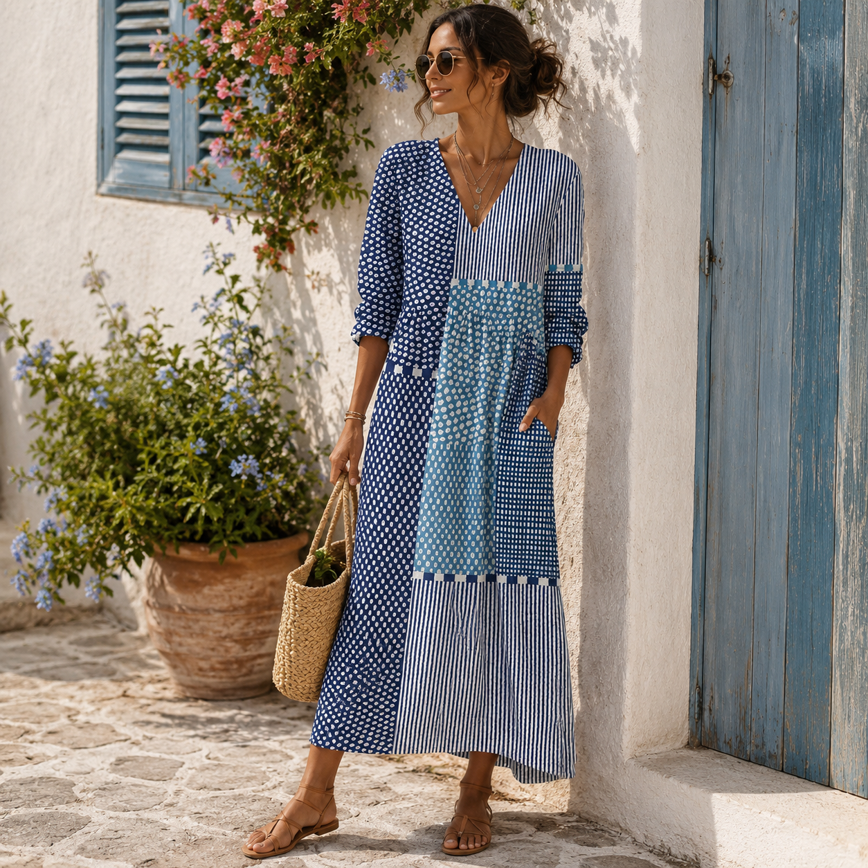Clemencia | Vestido largo Mosaico Azul