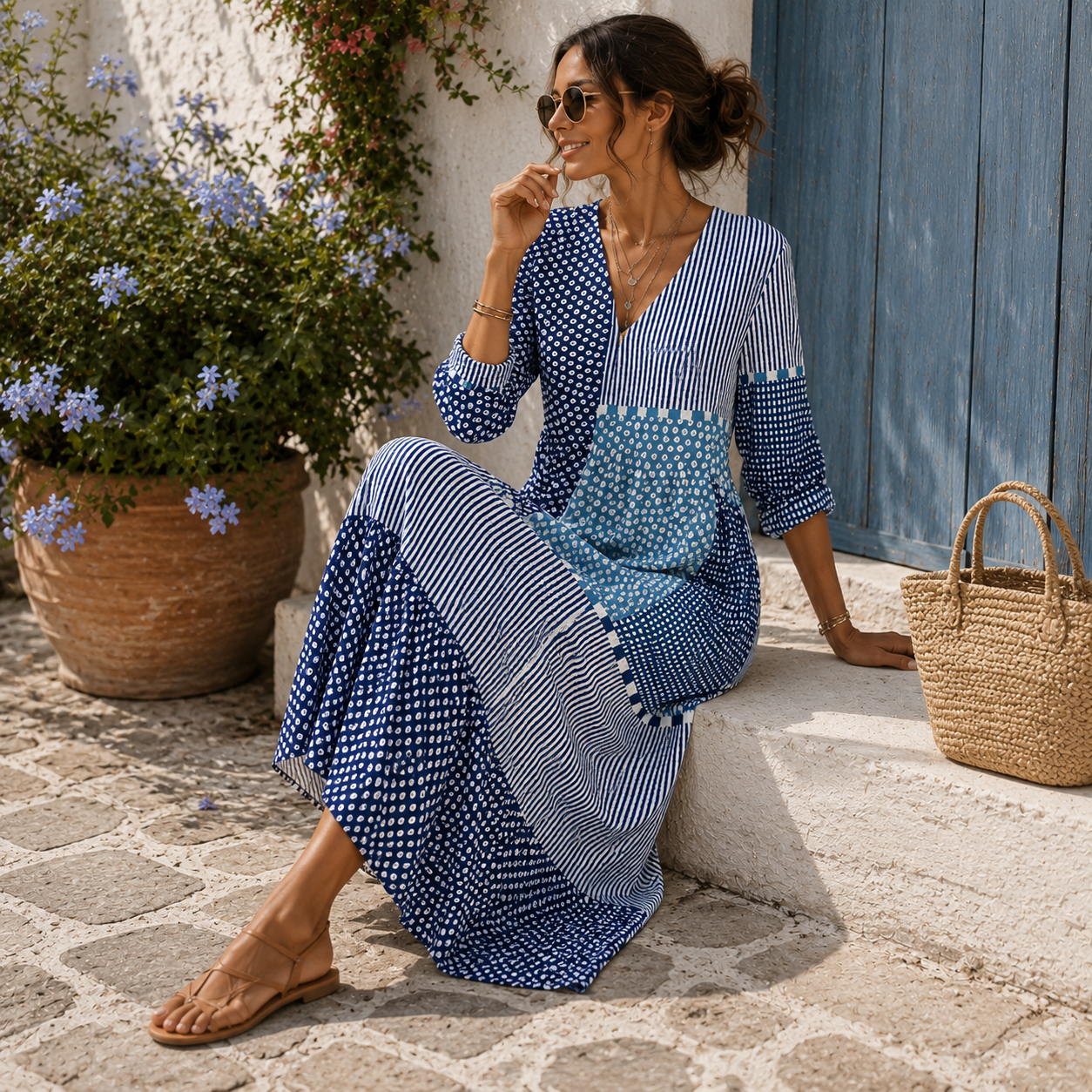Clemencia | Vestido largo Mosaico Azul