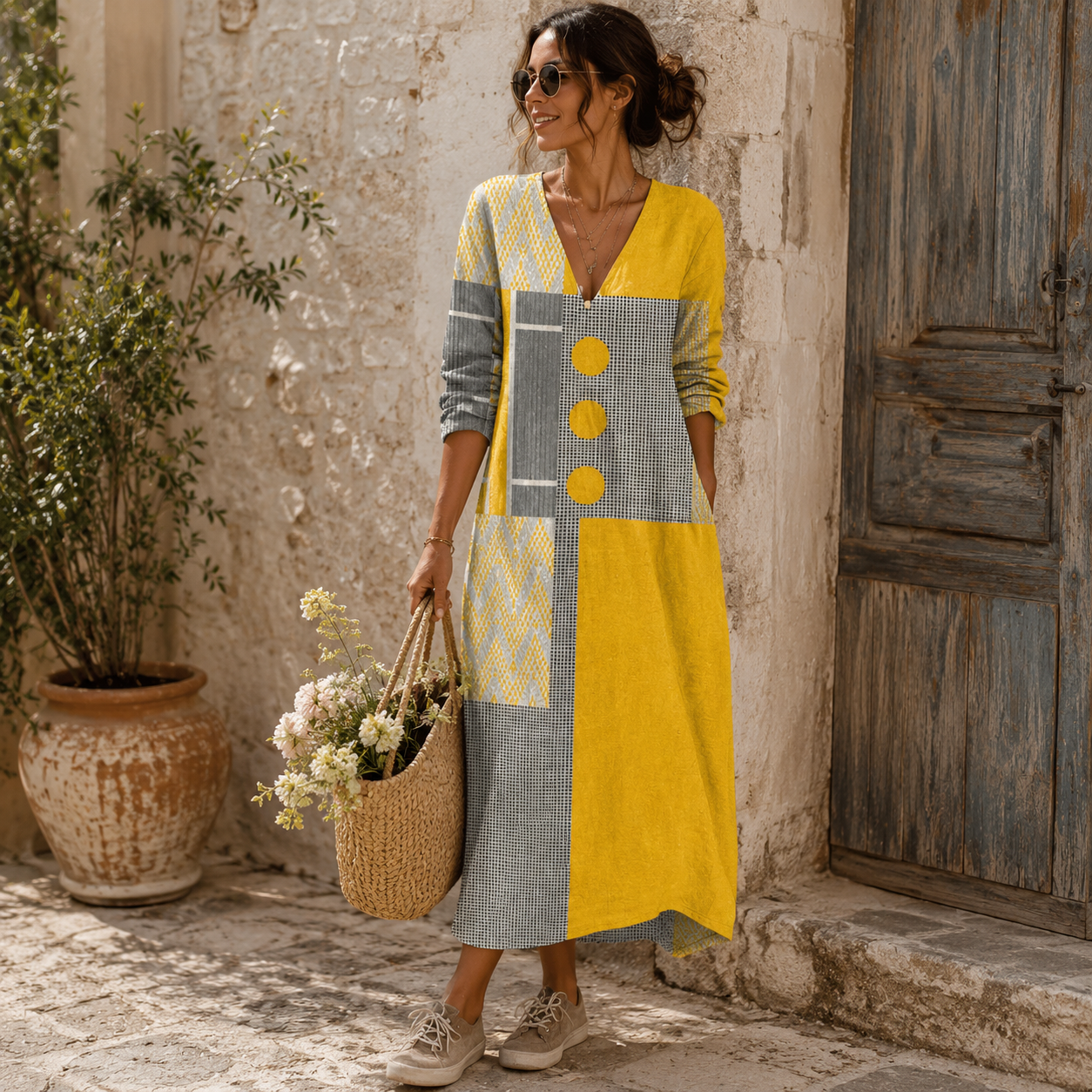 Rosalía | Vestido largo de botones y estampado de colores