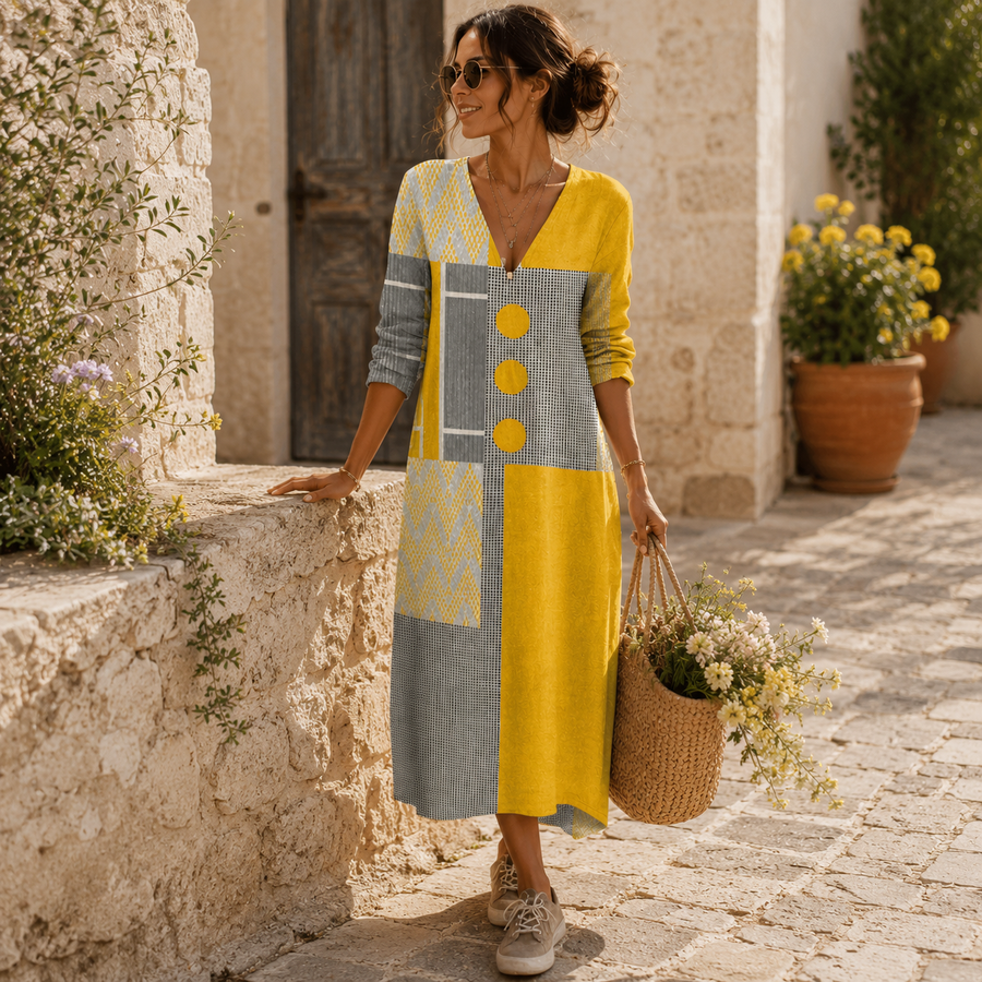 Rosalía | Vestido largo de botones y estampado de colores